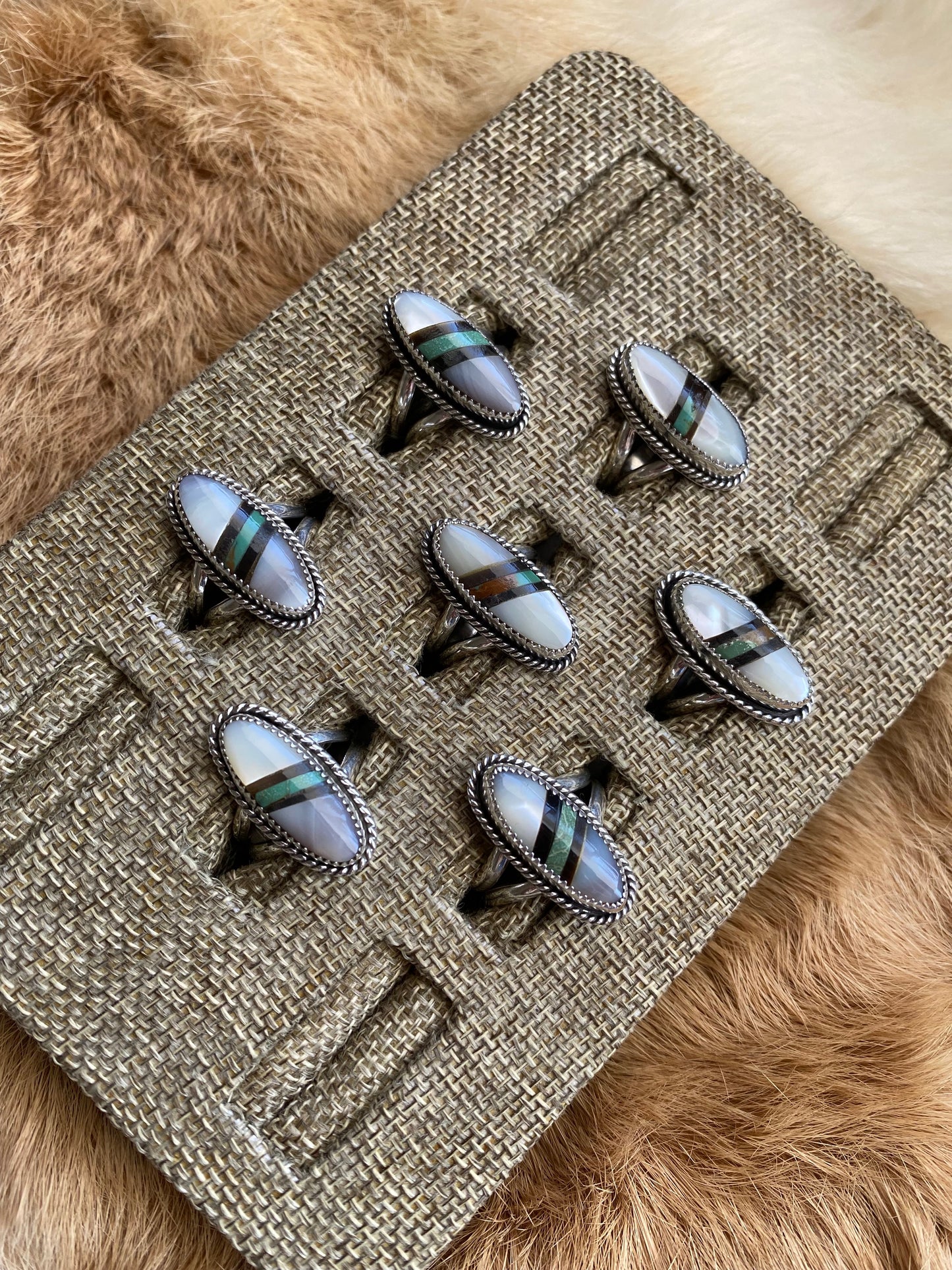 Turq, MOP, Onyx inlay rings
